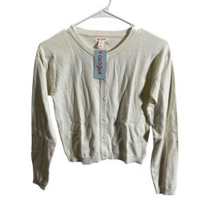Cat & Jack Girls Cardigan Sweater L 10/12 Cream Button-Up Cotton